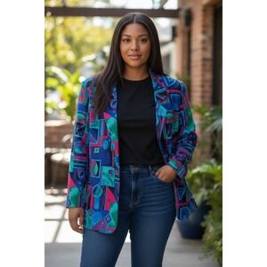 Vintage Stephanie Thomas Abstract Geometric‎ Blazer Jacket Colorful